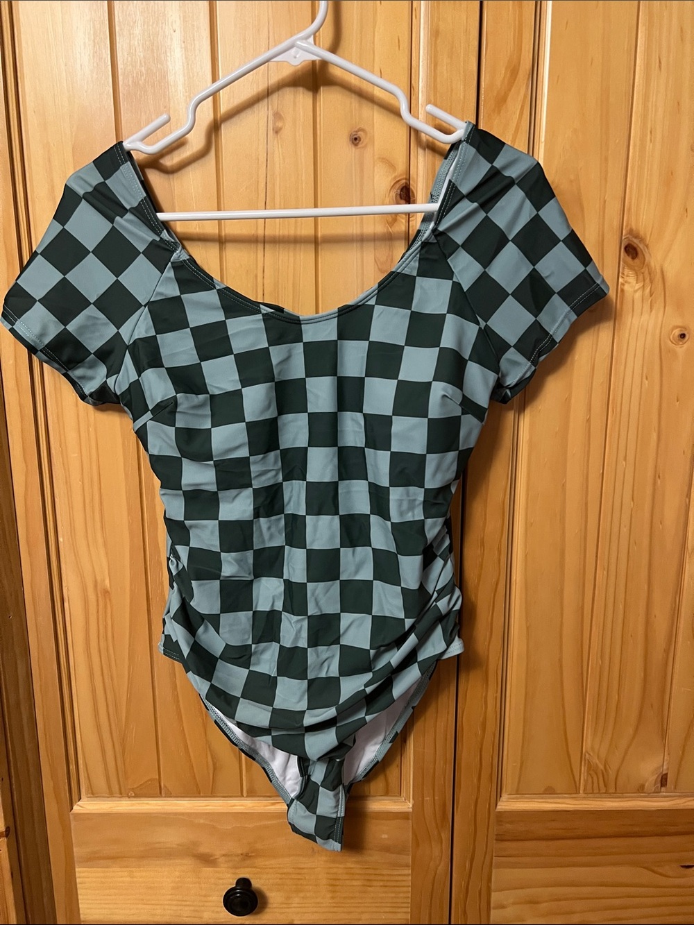 Women’s Checkerboard One-Piece Swimsuit - Green/Black